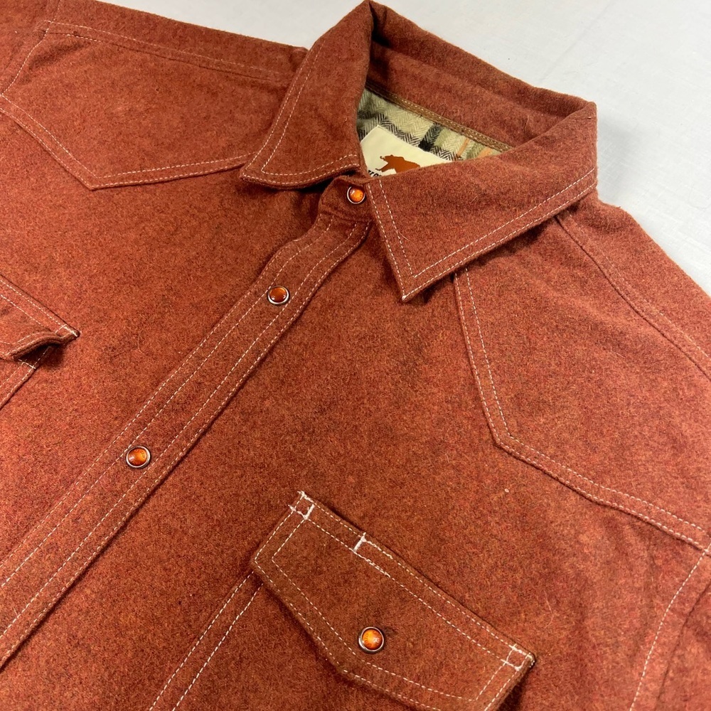 Dakota Grizzly Western Pearl Snap Shacket Mens XL Rust Orange - Picture 4 of 12